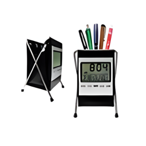 PORTA LAPICERO DE CUERO CON RELOJ